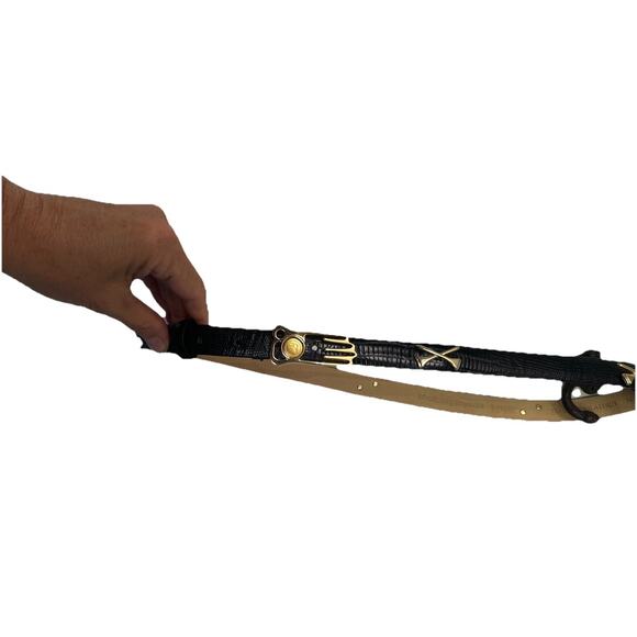 LB Belt Company Golf Belt Womens Italian Leather Lizard Embossed Black Gold - Picture 1 of 8